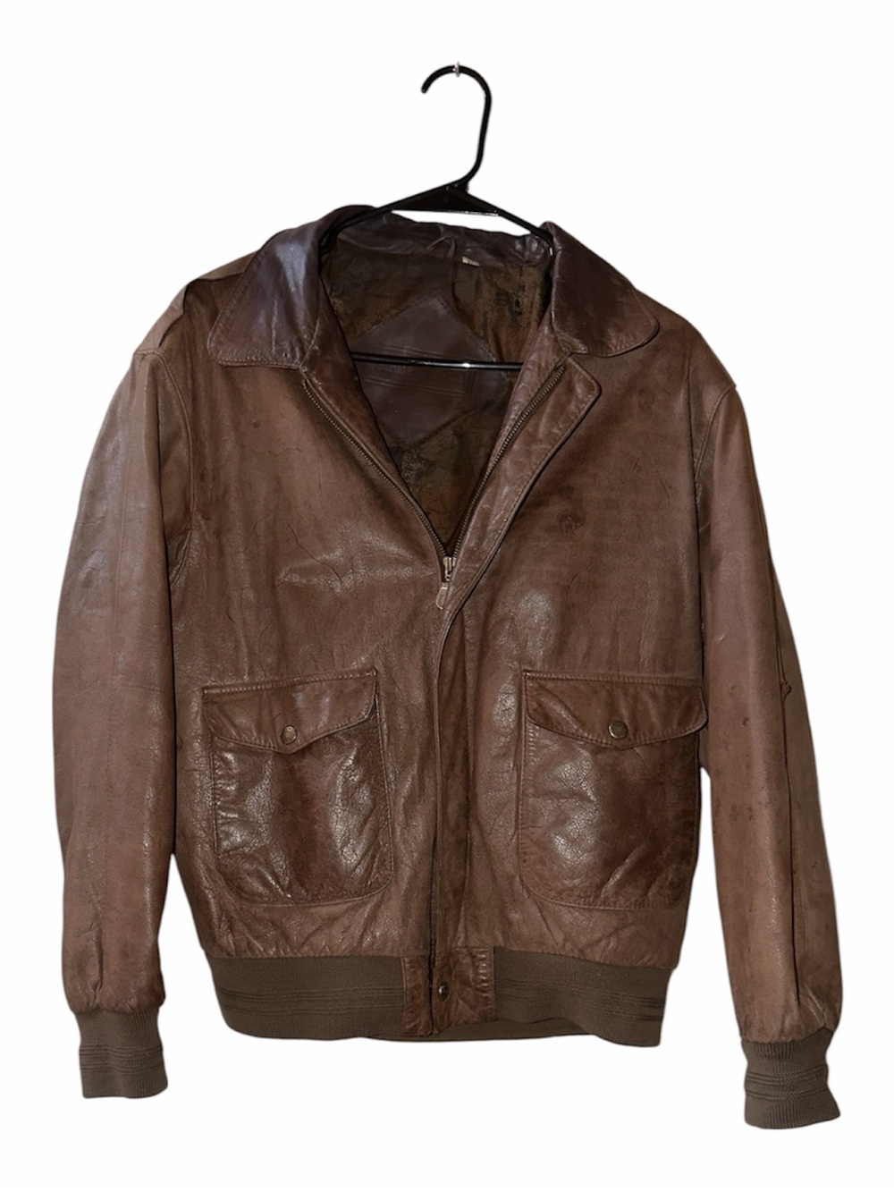 Class Club Brown Leather Bomber Jacket